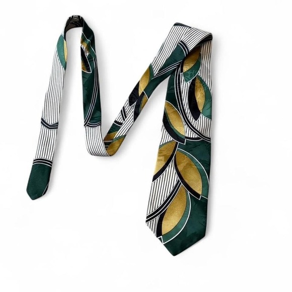 The Unbranded Brand Other - Vintage‎ 90's Green, Gold, and White Patterned Tie